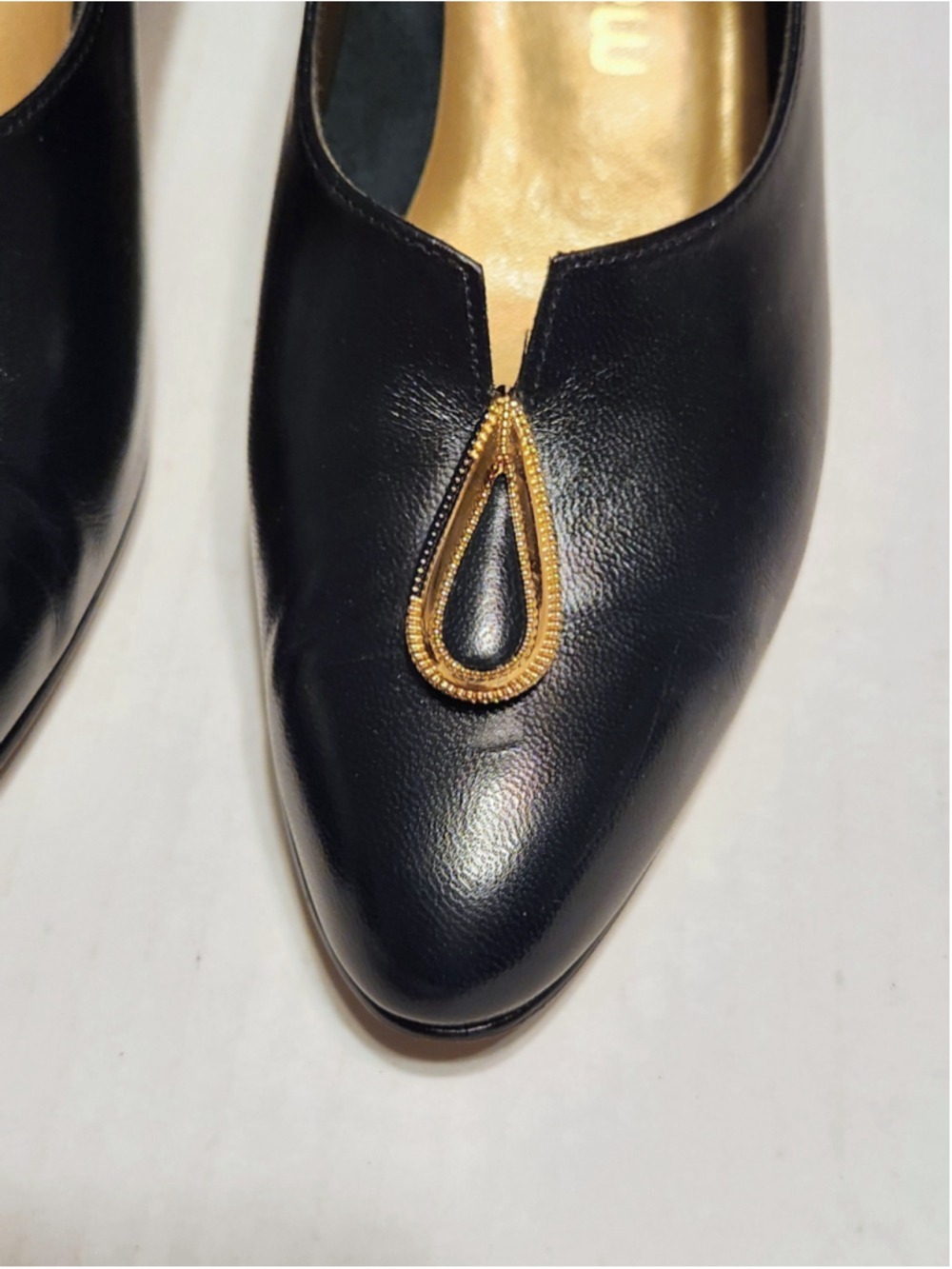 Magdesians Adara Navy Kid Leather Slip On Block Heel Pumps 6 M - Picture 10 of 12